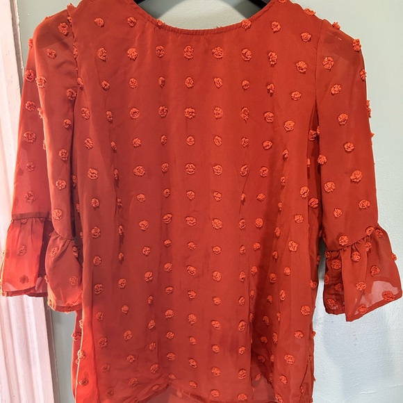 Betsey'S Boutique Shop Tops - Textured Ruffle-Sleeve Blouse in Rust Orange